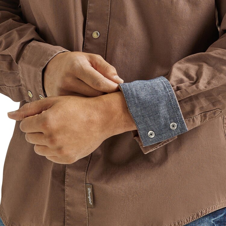 Wrangler Retro Premium Modern Fit Snap Shirt Brown