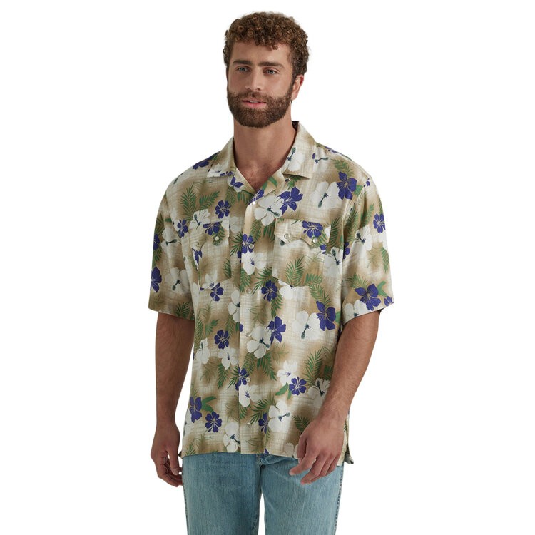 Wrangler Coconut Cowboy Camp Shirt Hibiscus Tan