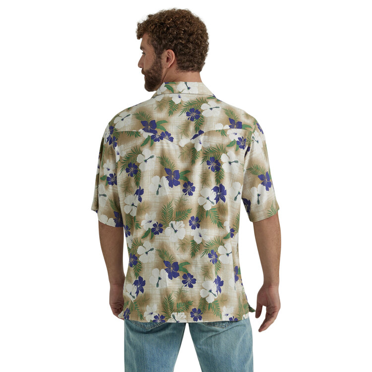 Wrangler Coconut Cowboy Camp Shirt Hibiscus Tan