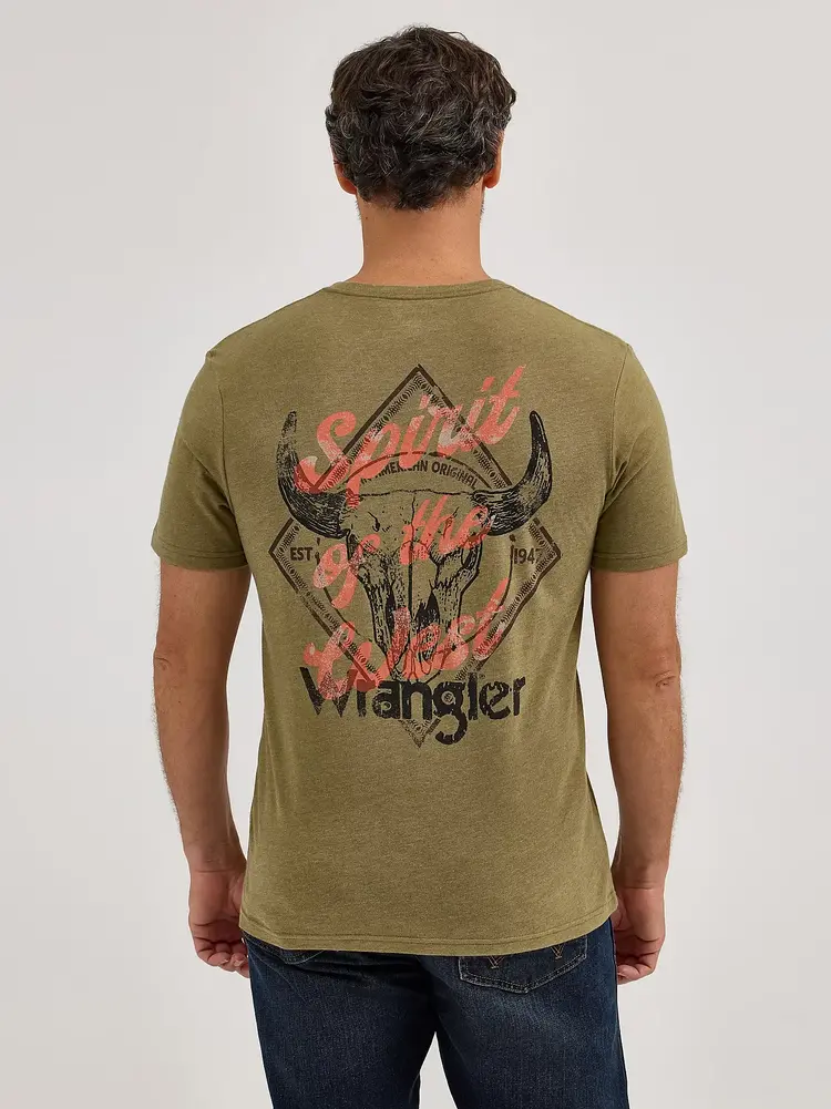 Wrangler Bison Skull Graphic Tee Burnt Olive