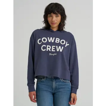 Wrangler Cowboy Crew Cropped Relaxed Hoodie Grey