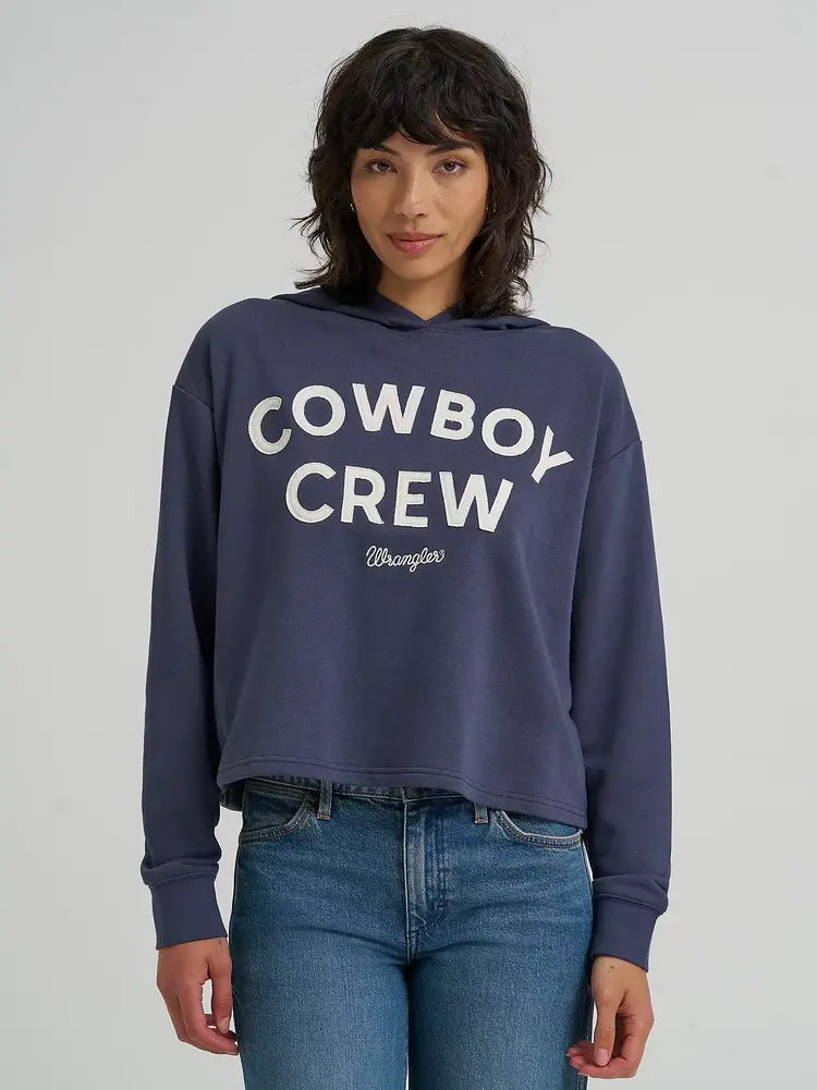 Wrangler Cowboy Crew Cropped Relaxed Hoodie Grey
