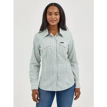 Wrangler Retro Slim Fit Sage Stripe Snap