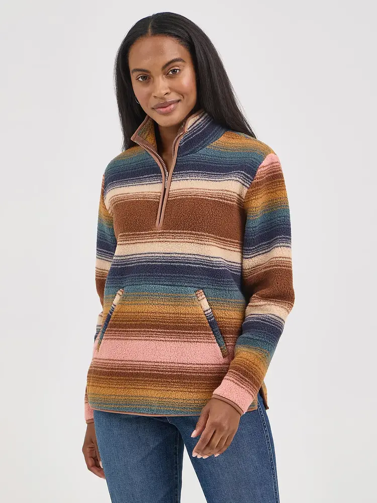 Wrangler Retro 1/4 Zip Sherpa Pullover Sunset Stripe