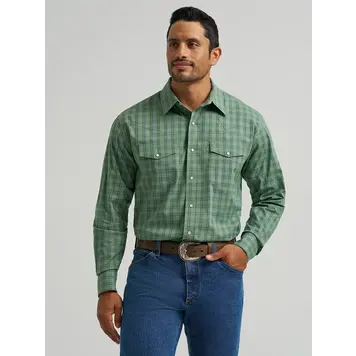Wrangler Wrinkle Resist Plaid Snap Green Leaf