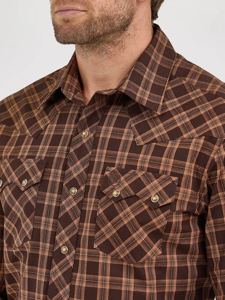 Wrangler Retro Sawtooth Snap Pocket Mocha Brown