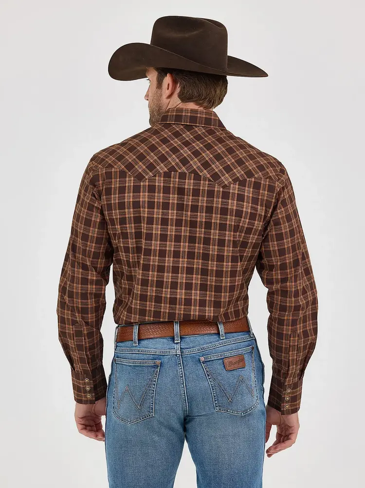 Wrangler Retro Sawtooth Snap Pocket Mocha Brown