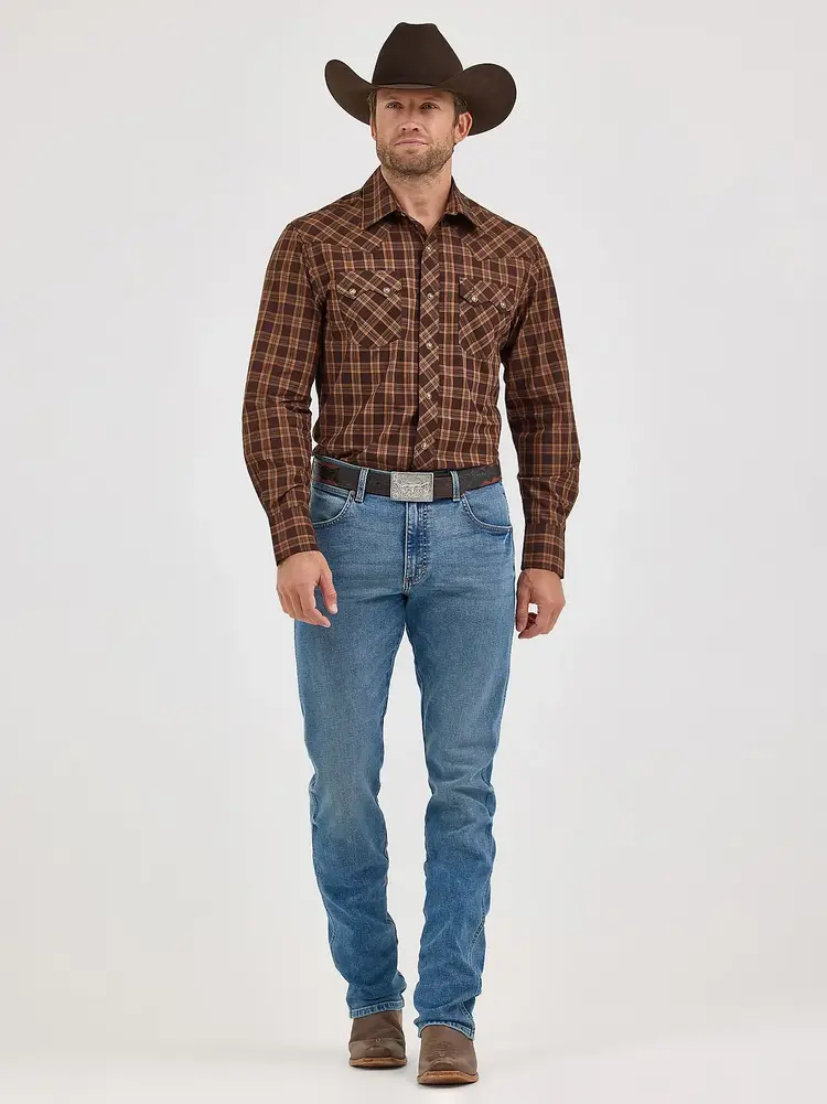 Wrangler Retro Sawtooth Snap Pocket Mocha Brown