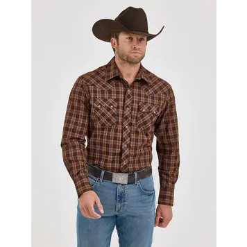 Wrangler Retro Sawtooth Snap Pocket Mocha Brown