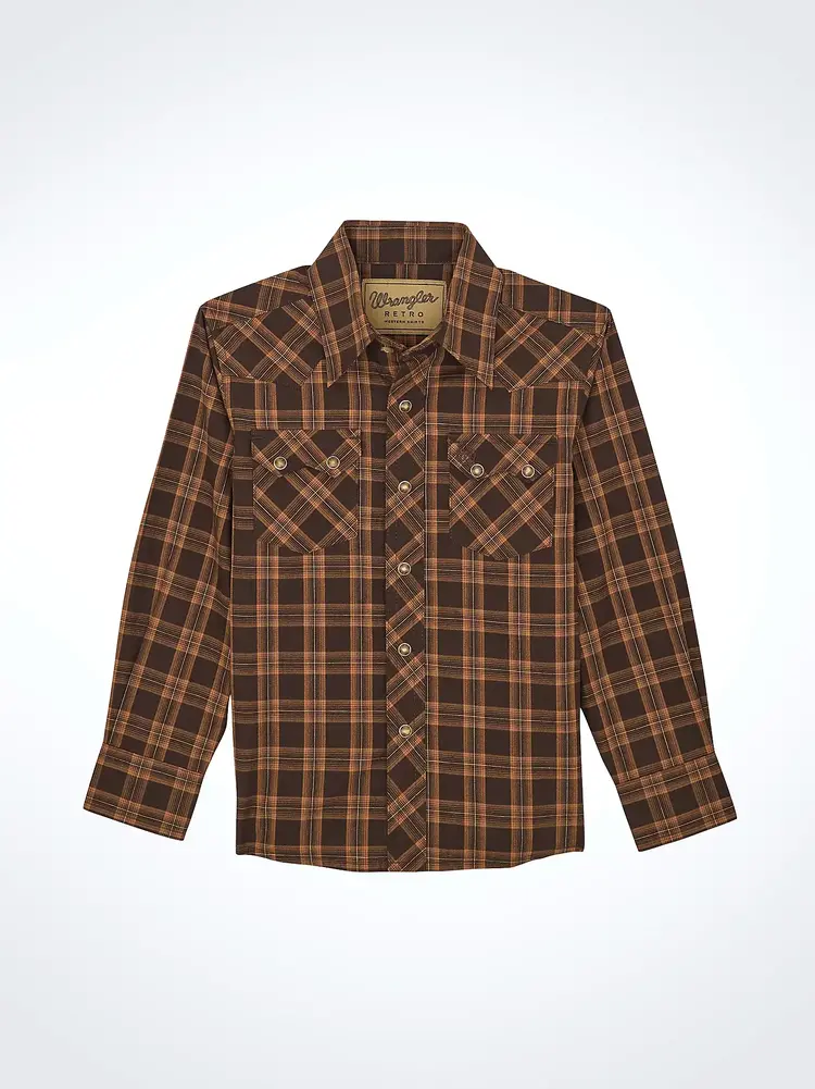 Wrangler Youth Retro Sawtooth Snap Pocket Mocha Brown