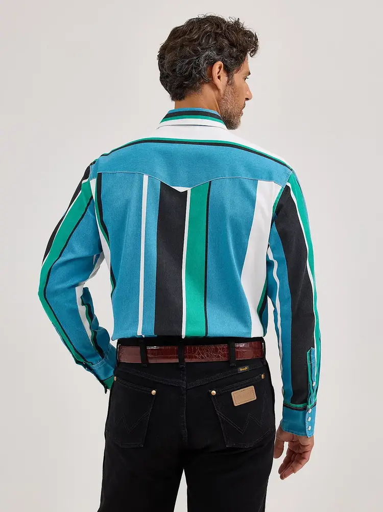 Wrangler Brushpopper Snap Azure Stripe