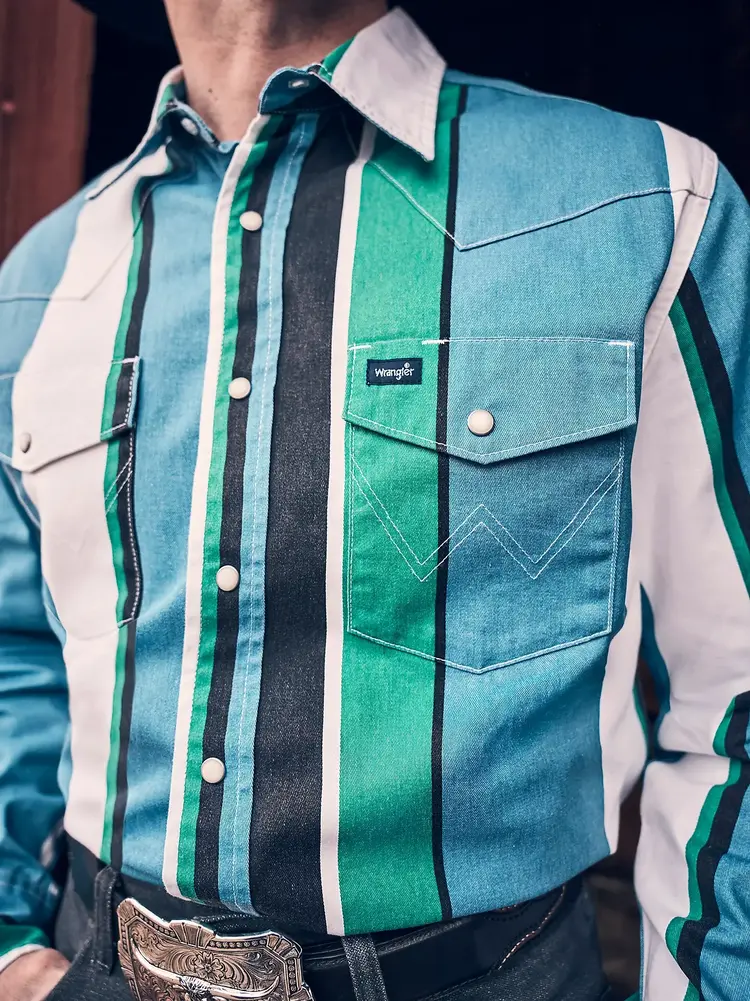 Wrangler Brushpopper Snap Azure Stripe