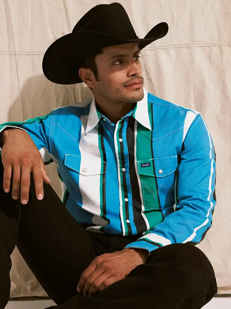 Wrangler Brushpopper Snap Azure Stripe