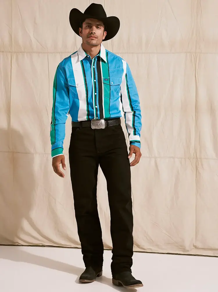 Wrangler Brushpopper Snap Azure Stripe