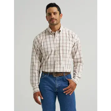 Wrangler George Strait Button Down Brown Ecru Plaid