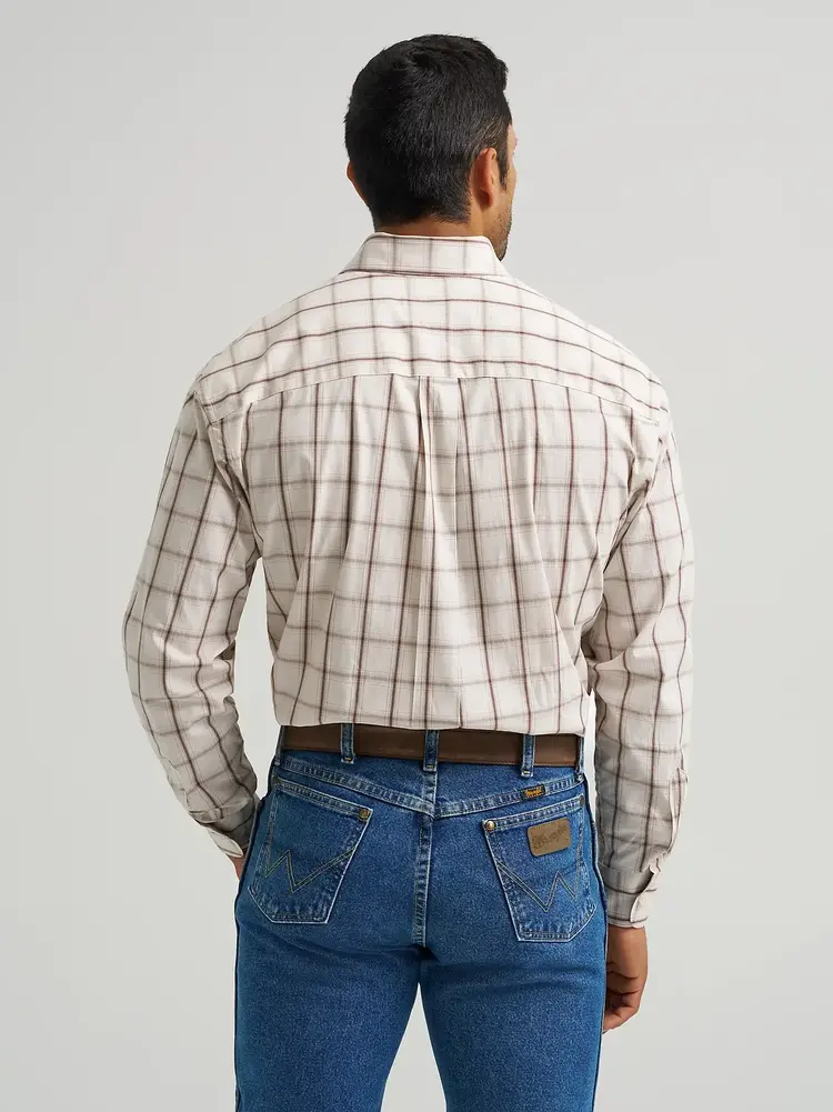 Wrangler George Strait Button Down Brown Ecru Plaid