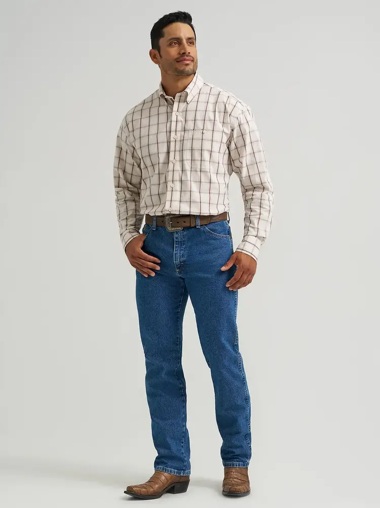 Wrangler George Strait Button Down Brown Ecru Plaid