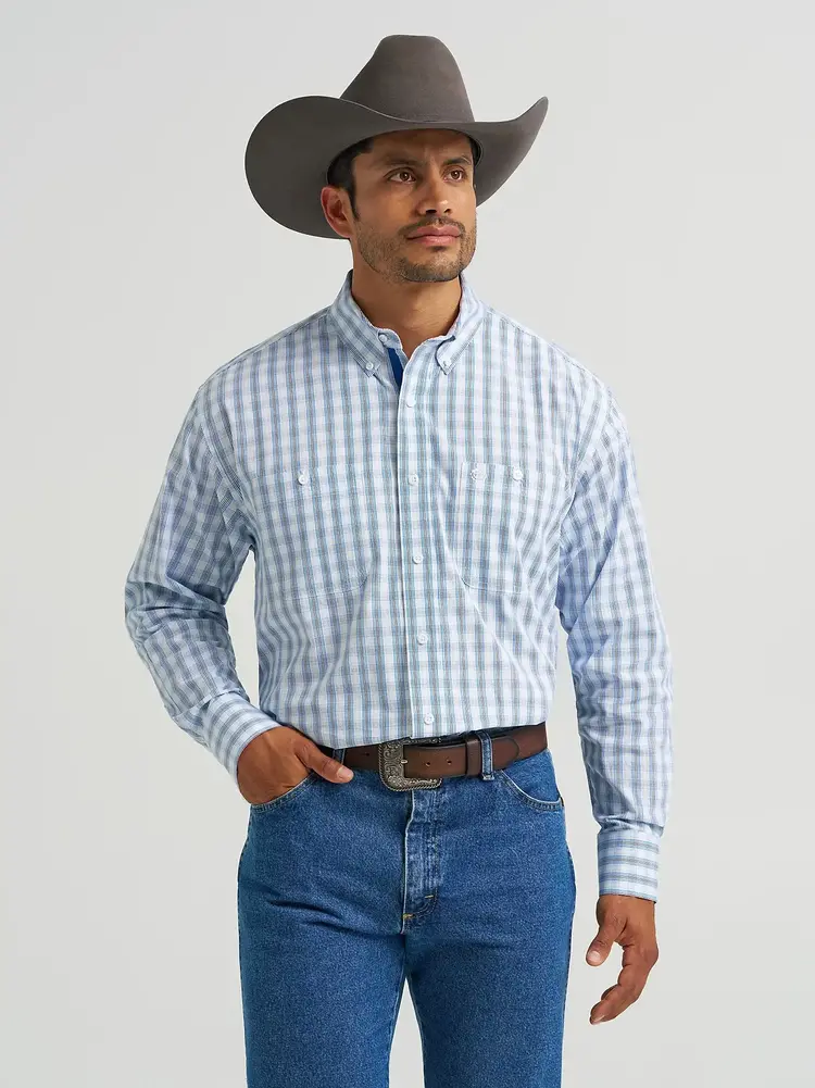 Wrangler George Strait Button Down Pale Glen Check