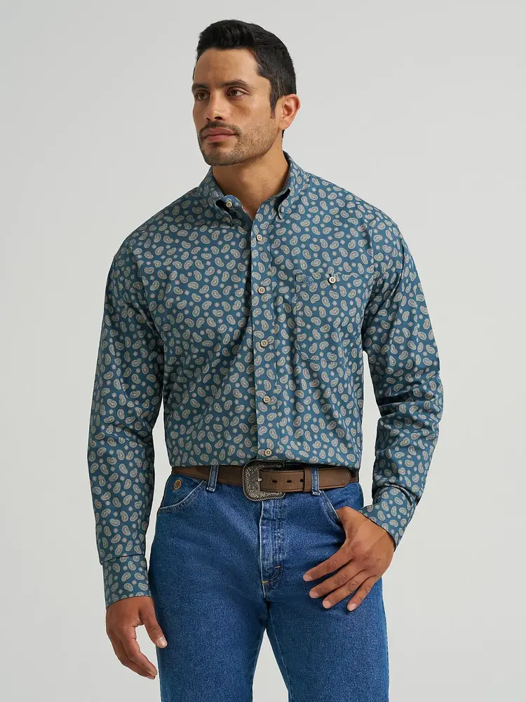 Wrangler George Strait Button Down Navy Paisley