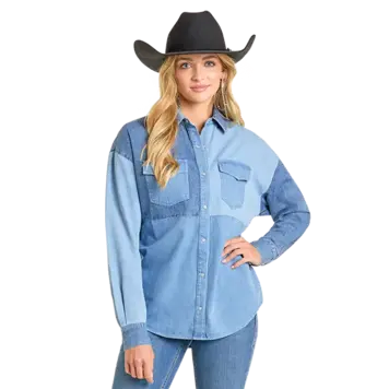 Rock & Roll Denim Patch Denim Pearl Snap Shirt