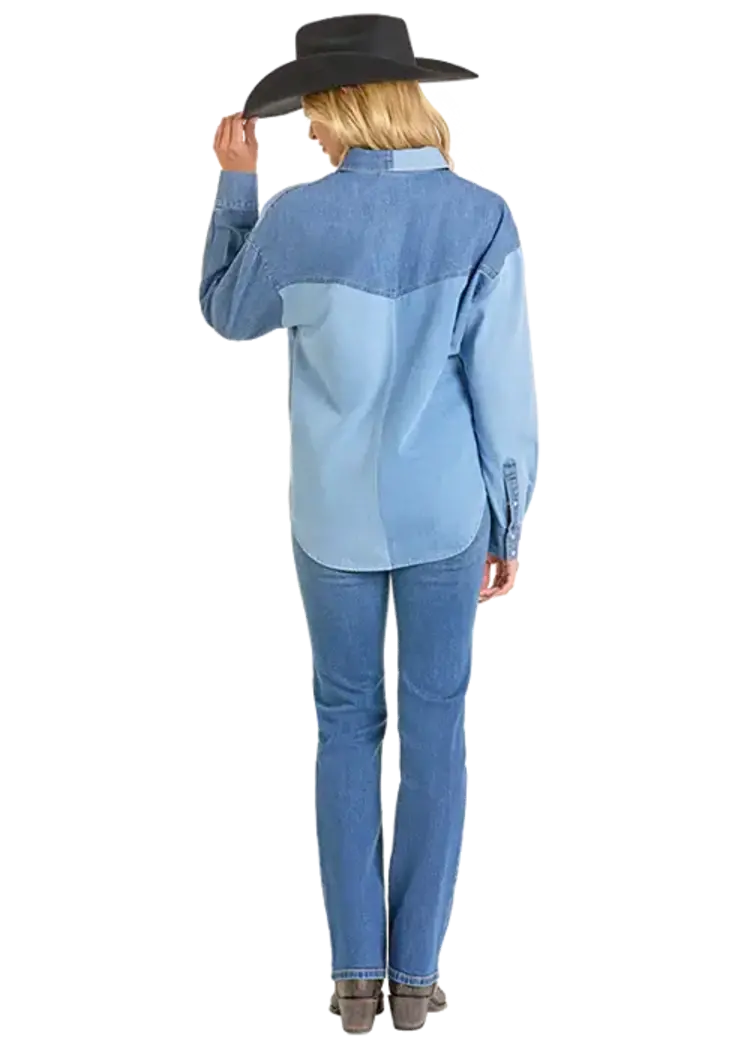 Rock & Roll Denim Patch Denim Pearl Snap Shirt