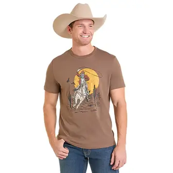 Rock & Roll Denim Bronco Rider Graphic Tee Taupe