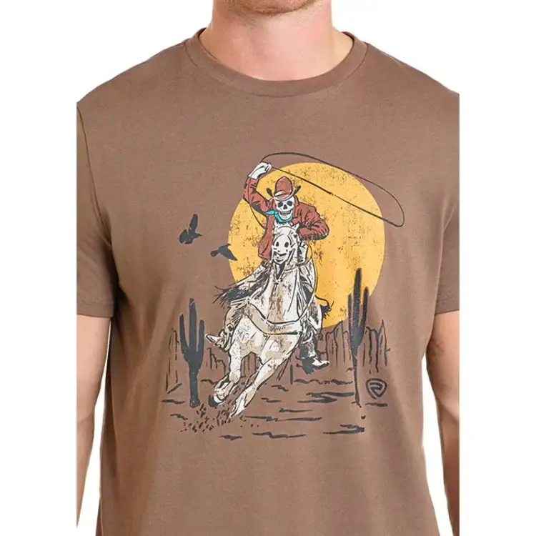 Rock & Roll Denim Bronco Rider Graphic Tee Taupe