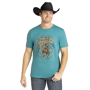 Rock & Roll Denim Bronco Rider Graphic Tee Turquoise
