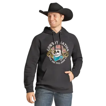 Rock & Roll Denim Cowboy Nation Skull Hoodie Black