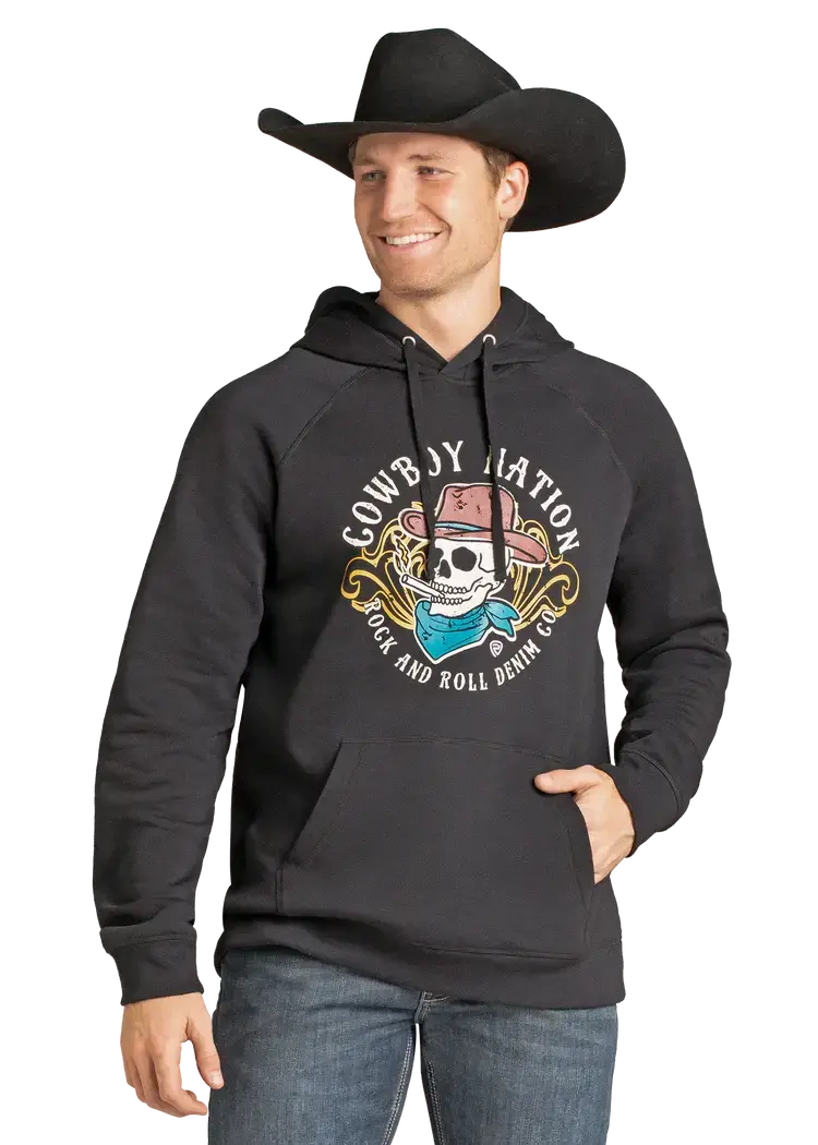 Rock & Roll Denim Cowboy Nation Skull Hoodie Black