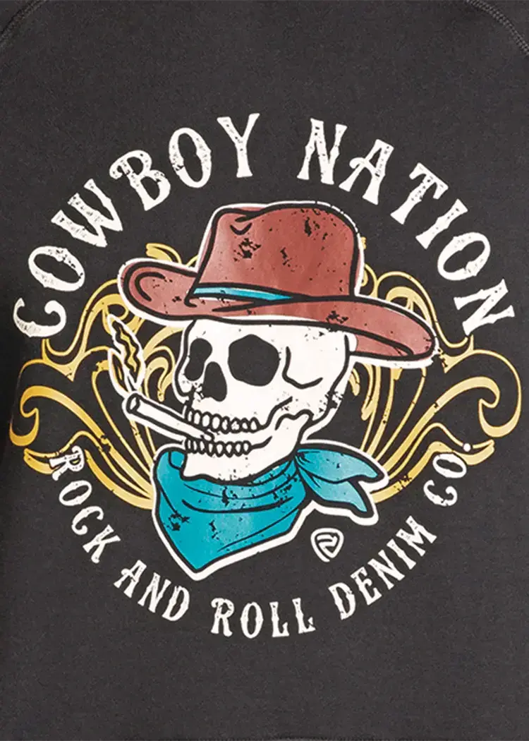 Rock & Roll Denim Cowboy Nation Skull Hoodie Black
