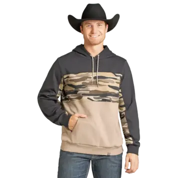 Rock & Roll Denim Camo Color Block Hoodie Taupe