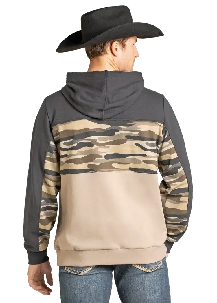Rock & Roll Denim Camo Color Block Hoodie Taupe