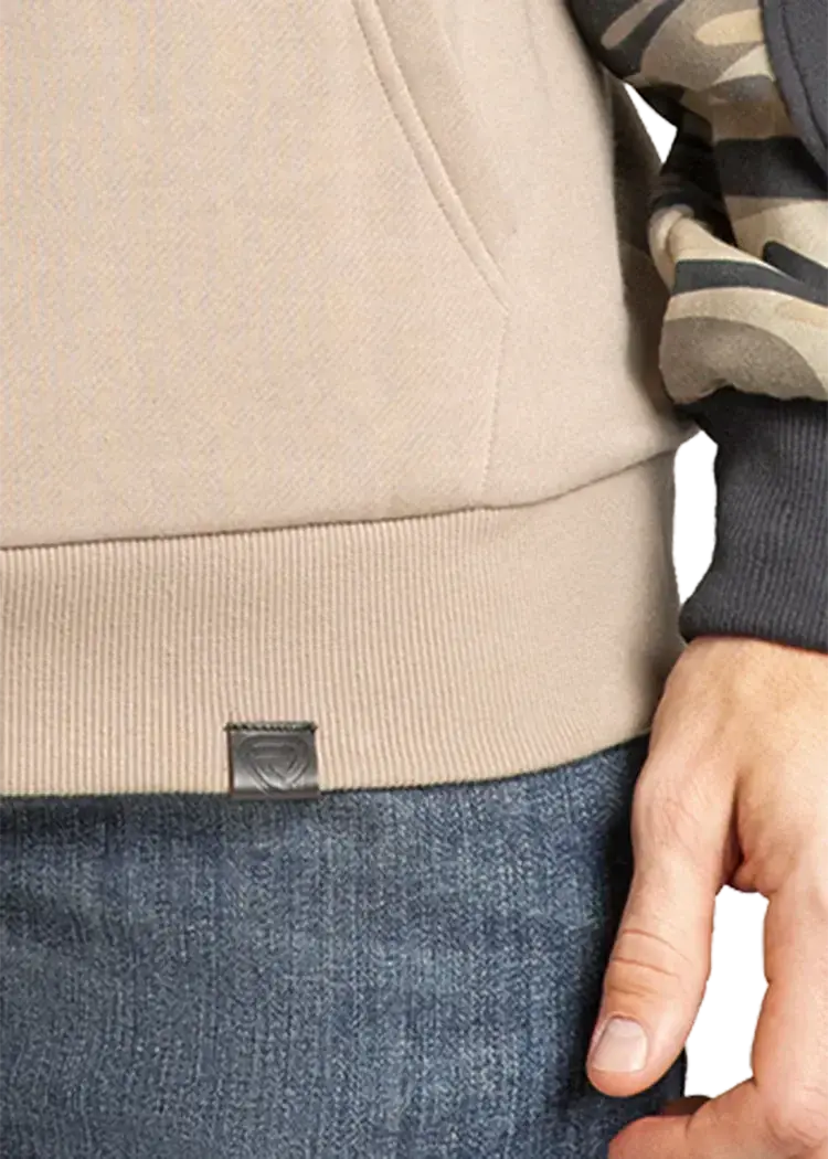 Rock & Roll Denim Camo Color Block Hoodie Taupe