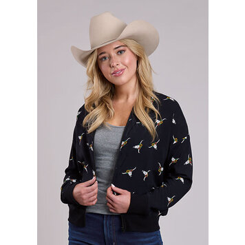 Roper Skull Print Bomber Jacket Black