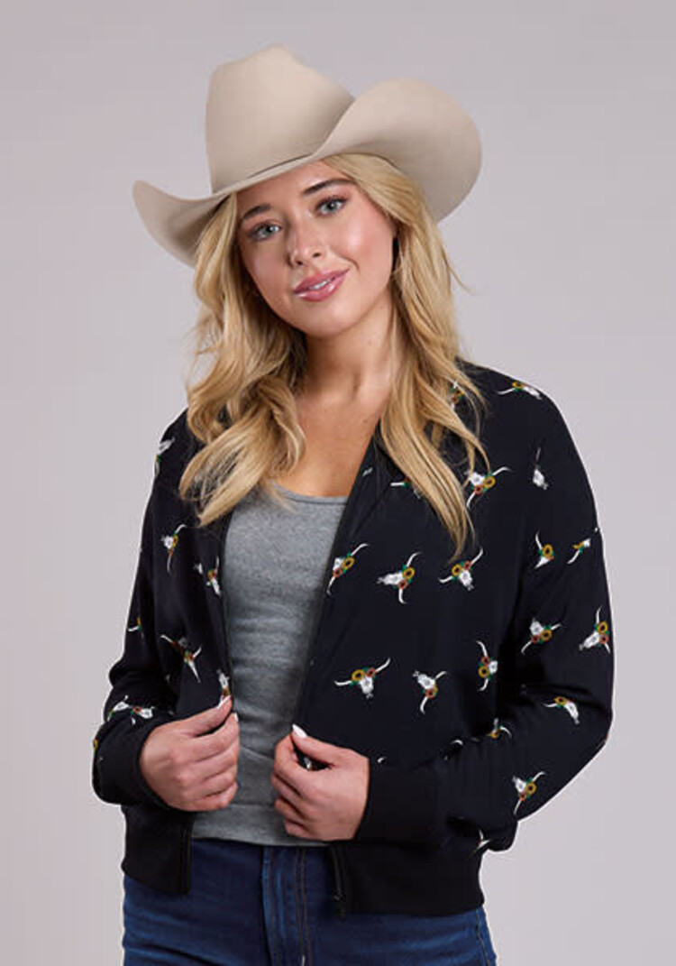 Roper Skull Print Bomber Jacket Black