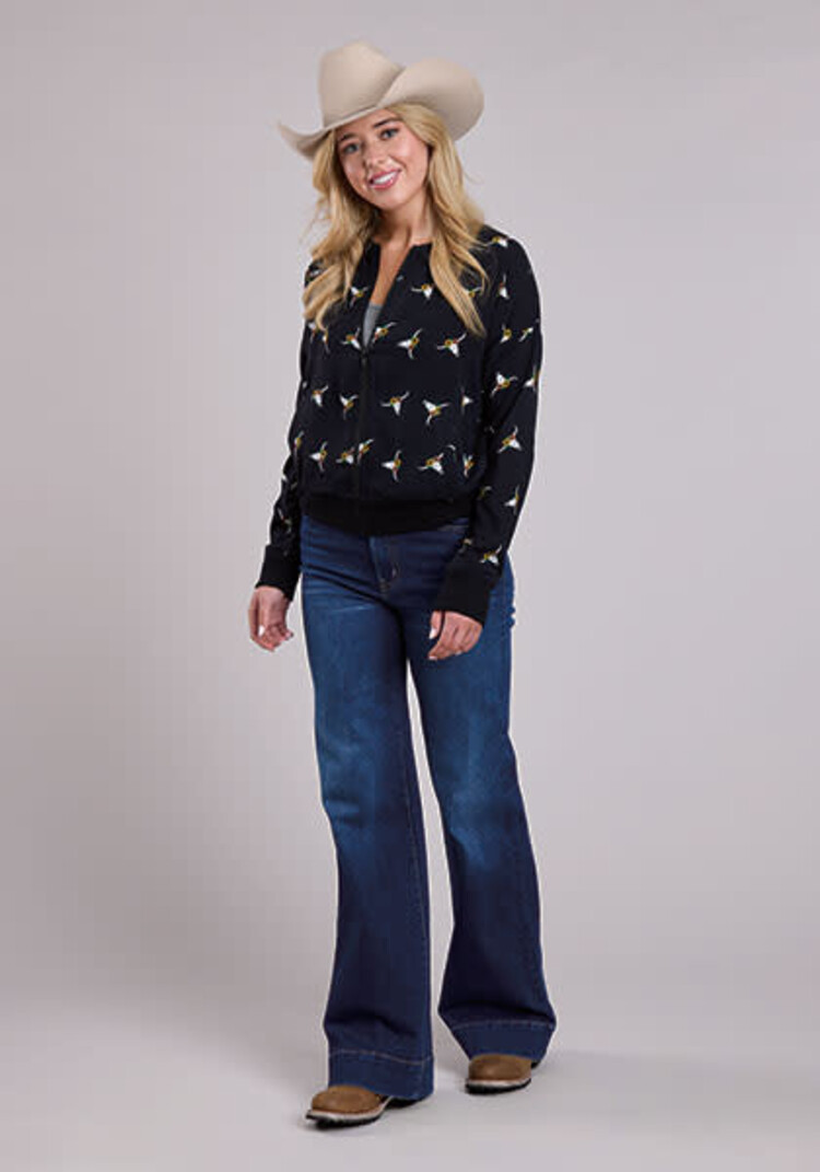 Roper Skull Print Bomber Jacket Black