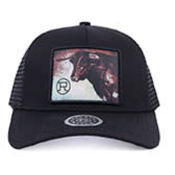 Roper Bull Patch Curved Brim Cap Black