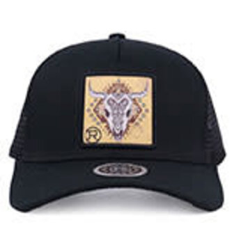 Roper Aztec Skull Patch Curved Brim Cap Black