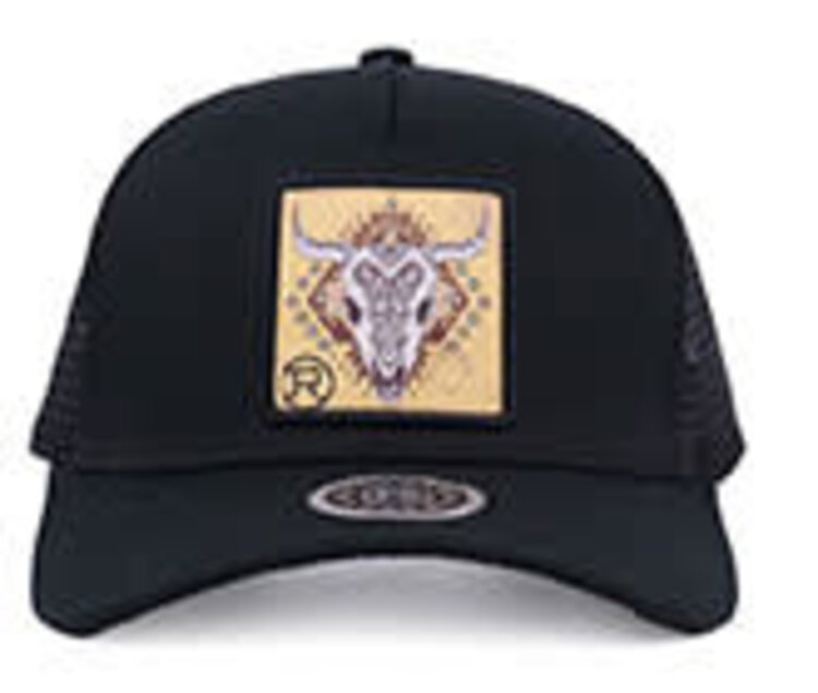 Roper Aztec Skull Patch Curved Brim Cap Black