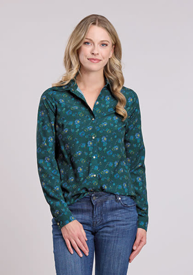 Roper Faux Floral Embroidery Snap Green Teal