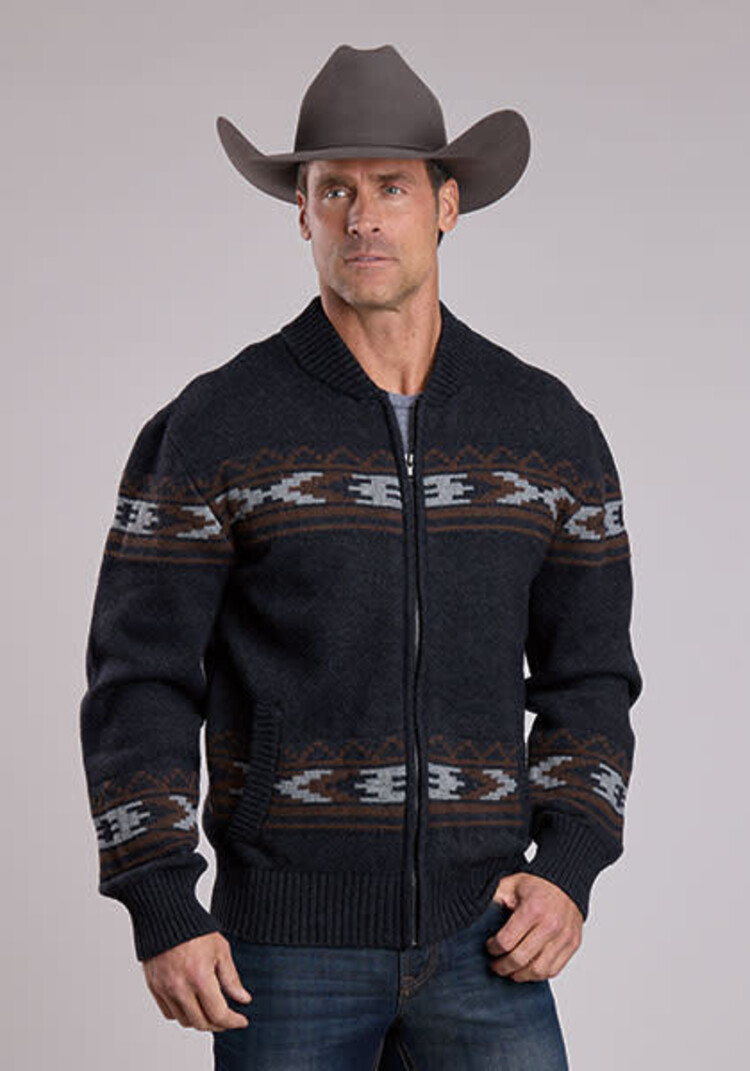 Stetson Bronc Motif Wool Blend Zip Black