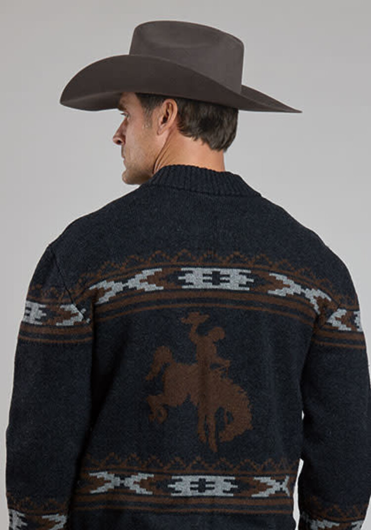 Stetson Bronc Motif Wool Blend Zip Black