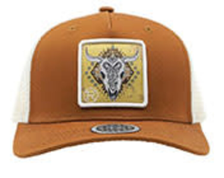Roper Aztec Skull Patch Curved Brim Cap Brown