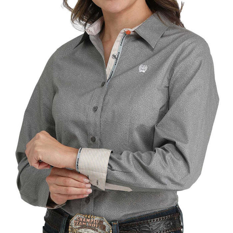 Cinch Paisley Print Button Down Grey
