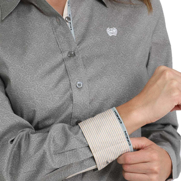 Cinch Paisley Print Button Down Grey
