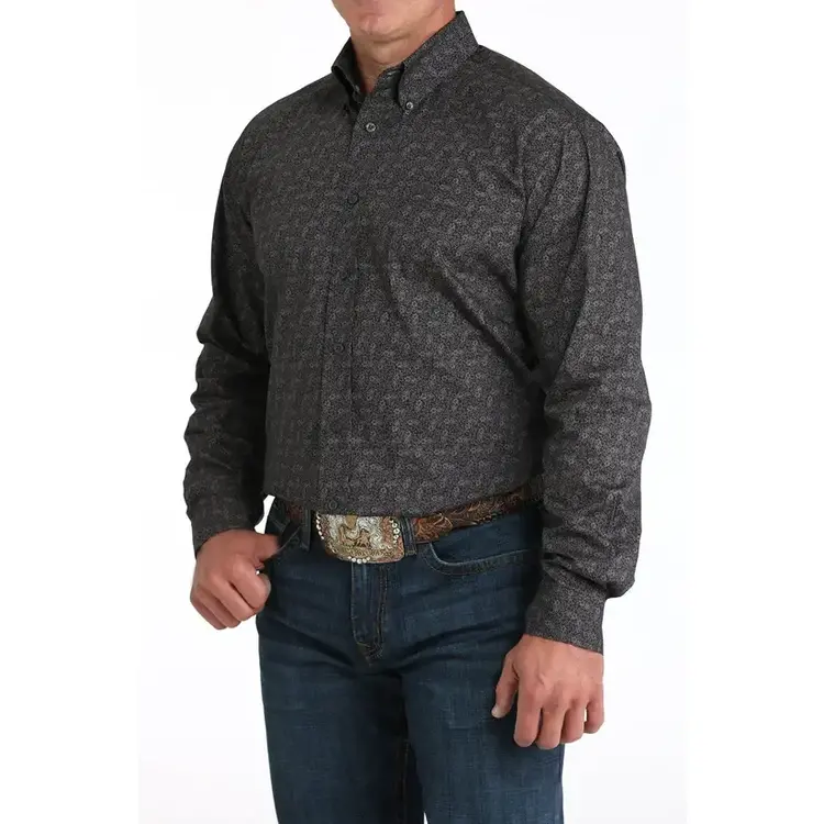 Cinch Paisley Print Button Down Charcoal