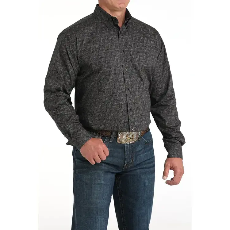 Cinch Paisley Print Button Down Charcoal