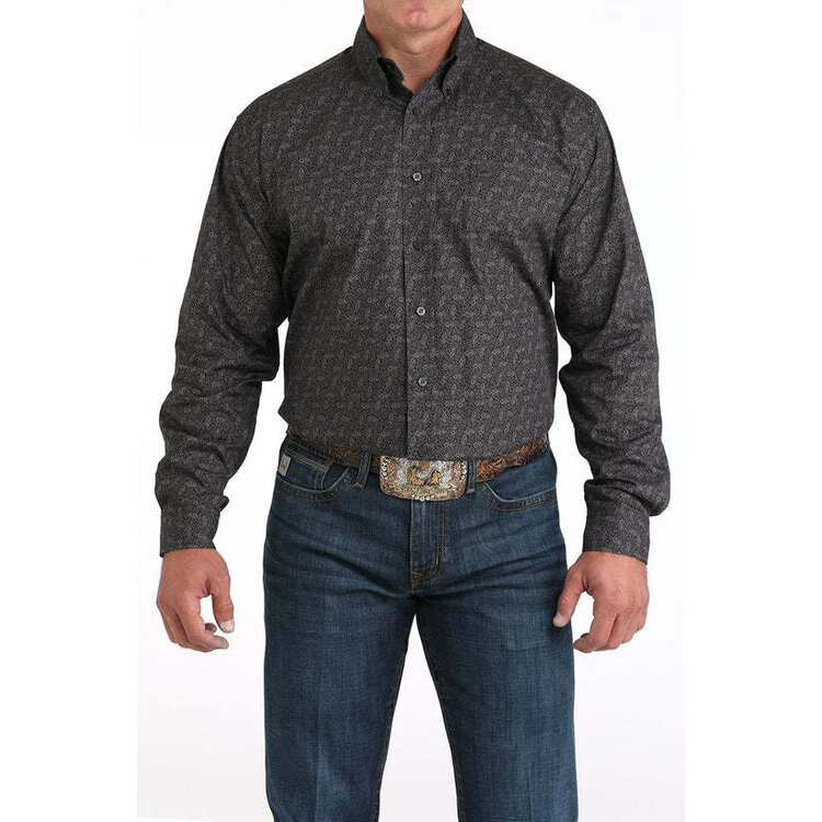 Cinch Paisley Print Button Down Charcoal