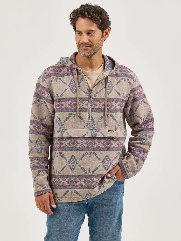 Wrangler Jacquard Quarter Zip Hooded Popover Jacket